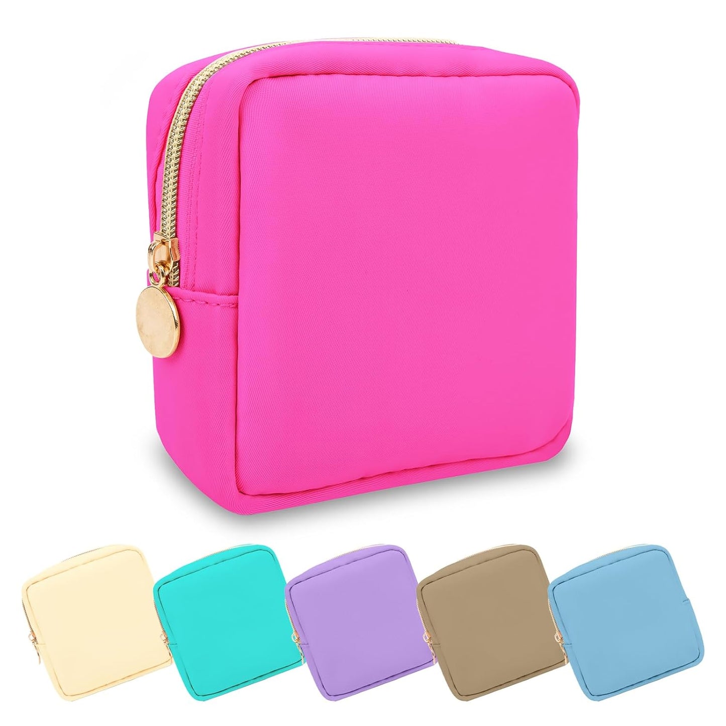 Waterproof Mini Floral Makeup Bag - Nylon Travel Pouch for Women | Cute Zipper Toiletry Organizer (Mini White-Flowers)