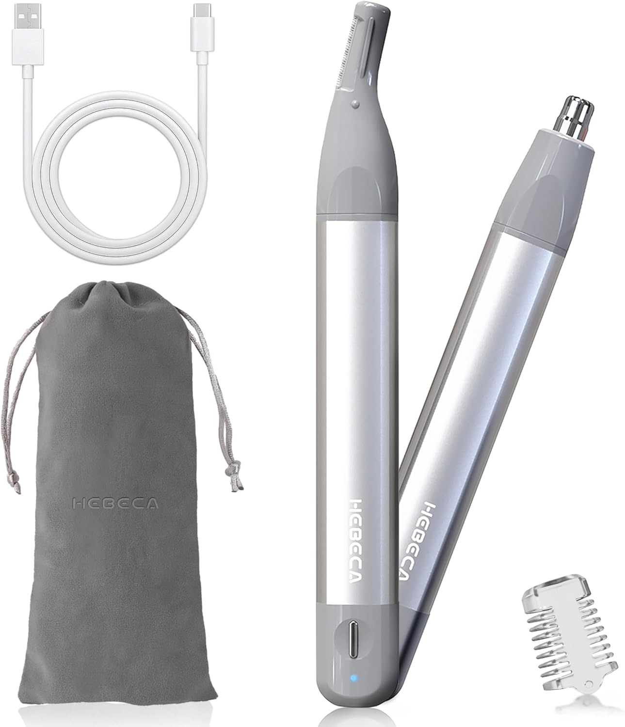 Nose Hair Trimmer for Men & Women - 2-in-1 Facial Hair Removal, Rechargeable & Waterproof | Portable Metal Design (Silver)