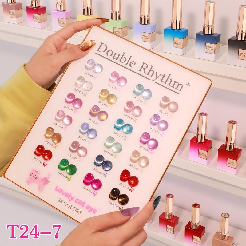 Double Rhythm 28Pcs 0.5Oz Cat Eye Gel Nail Polish Set Same Color Same Bottle Magnetic Gel Polish Kit Nail Art Manicure Salon DIY at Home (Silver Gold Red Black-T24-7)