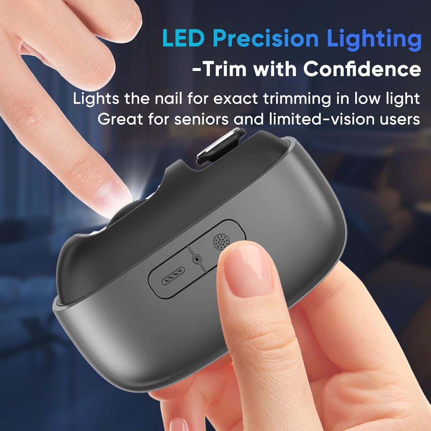 Electric Nail Clipper - Rechargeable One-Touch Trimmer with LED Light & Storage | Quiet Fingernail & Toenail Cutter for Adults - Black