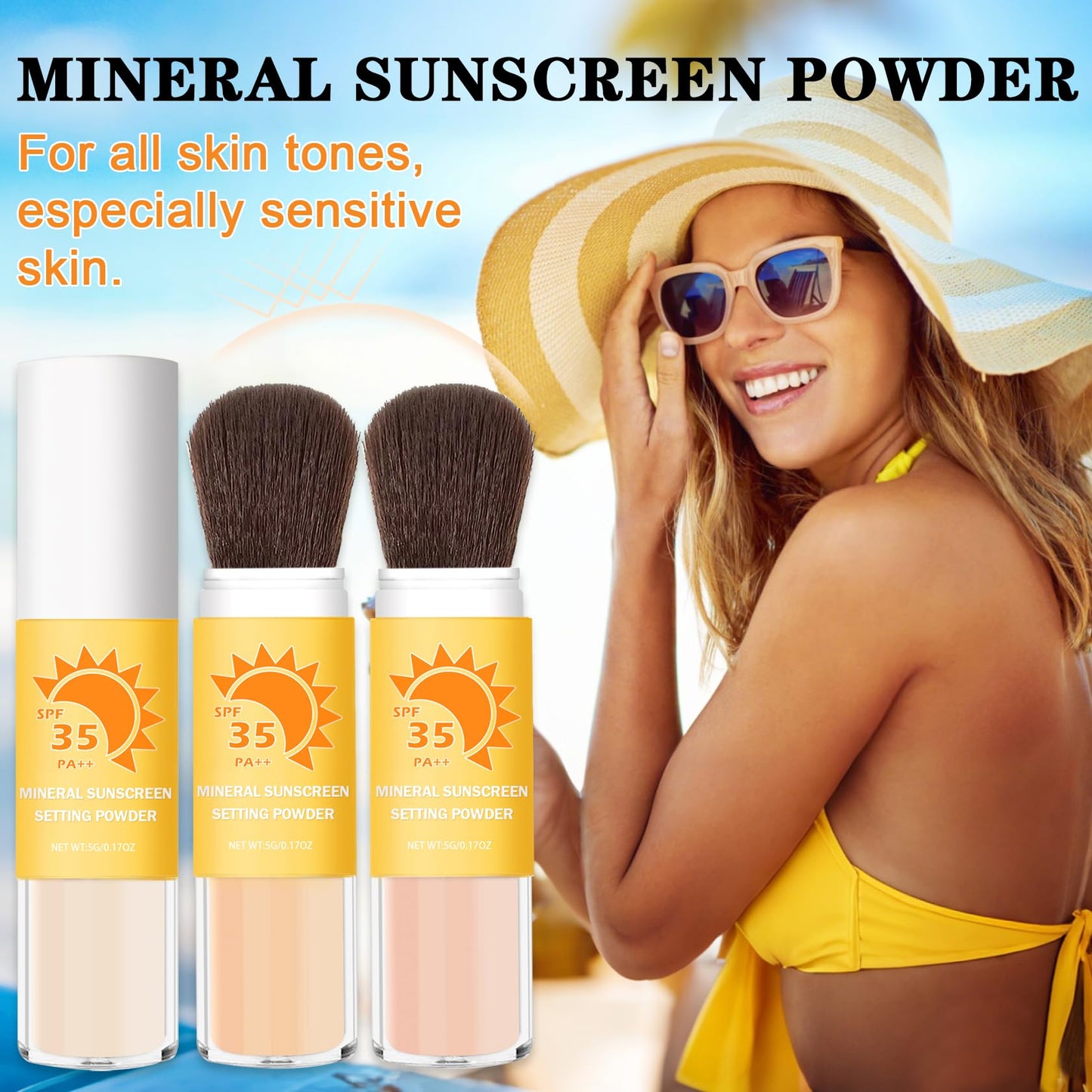 ROSAWEE Mineral Sunscreen Setting Powder for Face & Scalp,SPF 35 Loose Setting Powder,Mineral Scalp Sunscreen,Lightweight Oil Control Matte Finish for All Skin Types,UVA/UVB Protection,Translucent