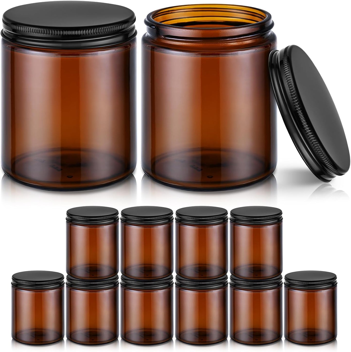 Amber Glass Jars - 2 oz Leakproof Containers with Black Lids | 36 Pack for Lotions, Powders & Candle Making