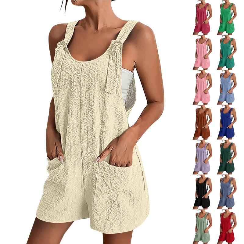 hayudier Womens Linen Romper Overalls Lightweight Adjustable Strap Sleeveless Jumpsuit Casual Summer Beach Vacation Outfits