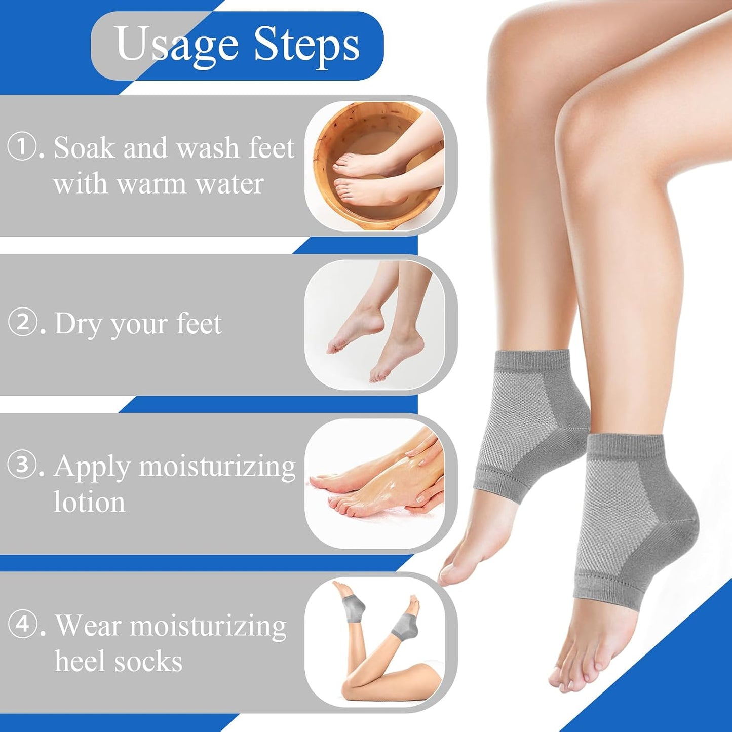 Moisturizing Socks for Dry Cracked Heels - 12 Pairs Toeless Silicone Treatment