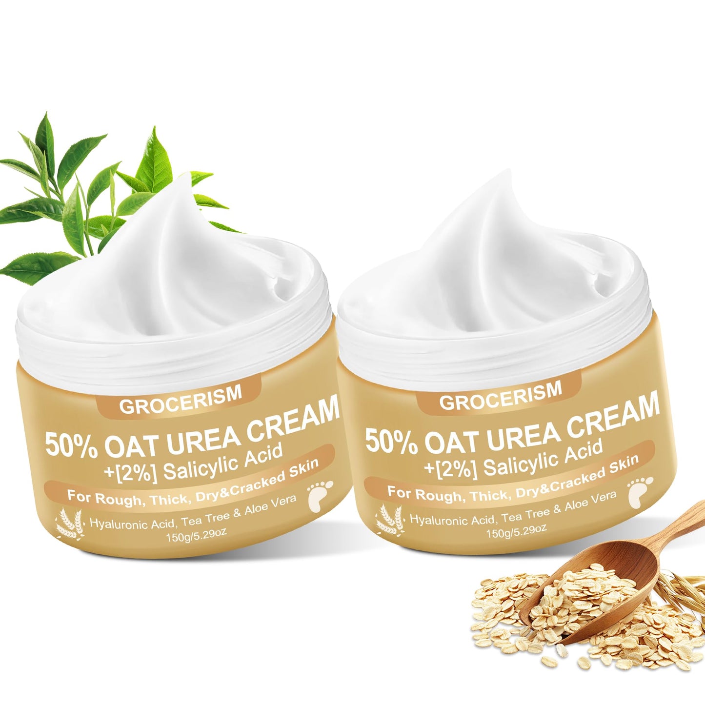 Urea Cream 50 Percent for Feet 10.58 oz with Oat and 2% Salicylic Acid, Foot & Hand Cream included Hyaluronic Acid, Tea Tree and Aloe Vera for Deep Moisturizing, Callus Removing (Upgraded Formula)