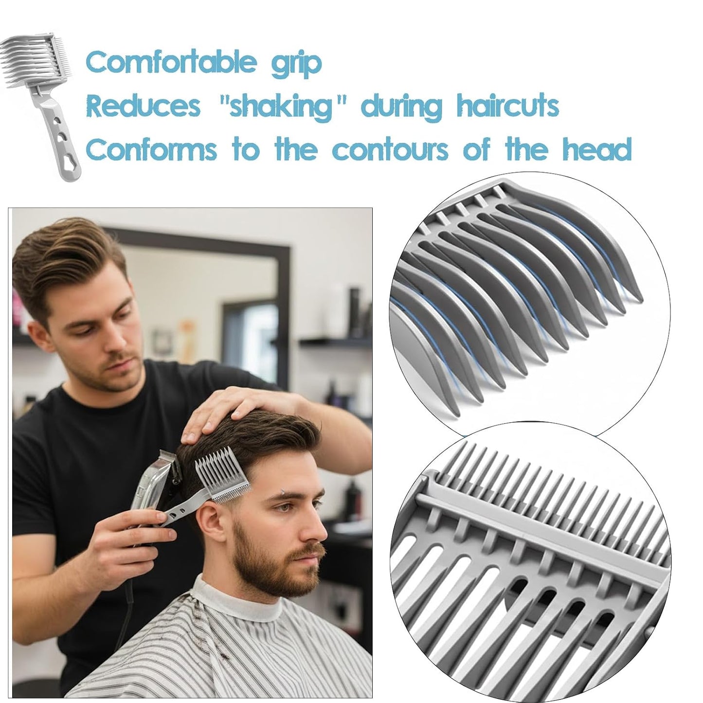 Professional Barber Fade Comb Set - Ergonomic Hair Cutting Tool with 4 Interchangeable Heads | Smooth Blending & Long Handle