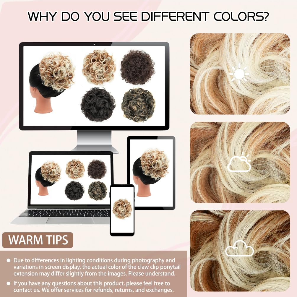 Curly Messy Bun Hair Piece - Short Synthetic Loose Wave Updo | Dark Brown Drawstring Style