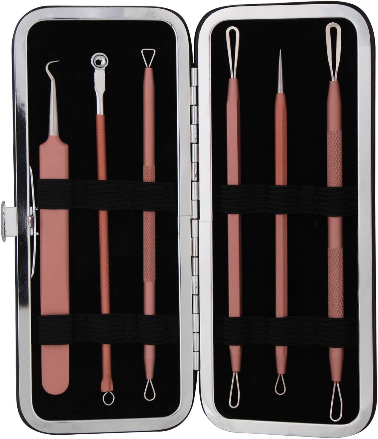 Blackhead Remover Tool Kit - 6 Pcs Comedones Extractor for Acne & Whitehead Removal | Includes Leather Bag (Pink)