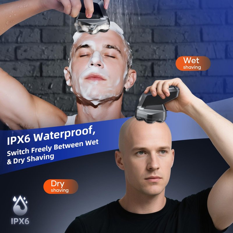 7D Head Shavers for Bald Men - kensen Upgrade 7D Head Shavers, Ergonomic Comfort-Grip Handle with 2 Speed Settings Long Battery Life Bald Razor IPX6 Waterproof Wet/Dry Shaving LED Display