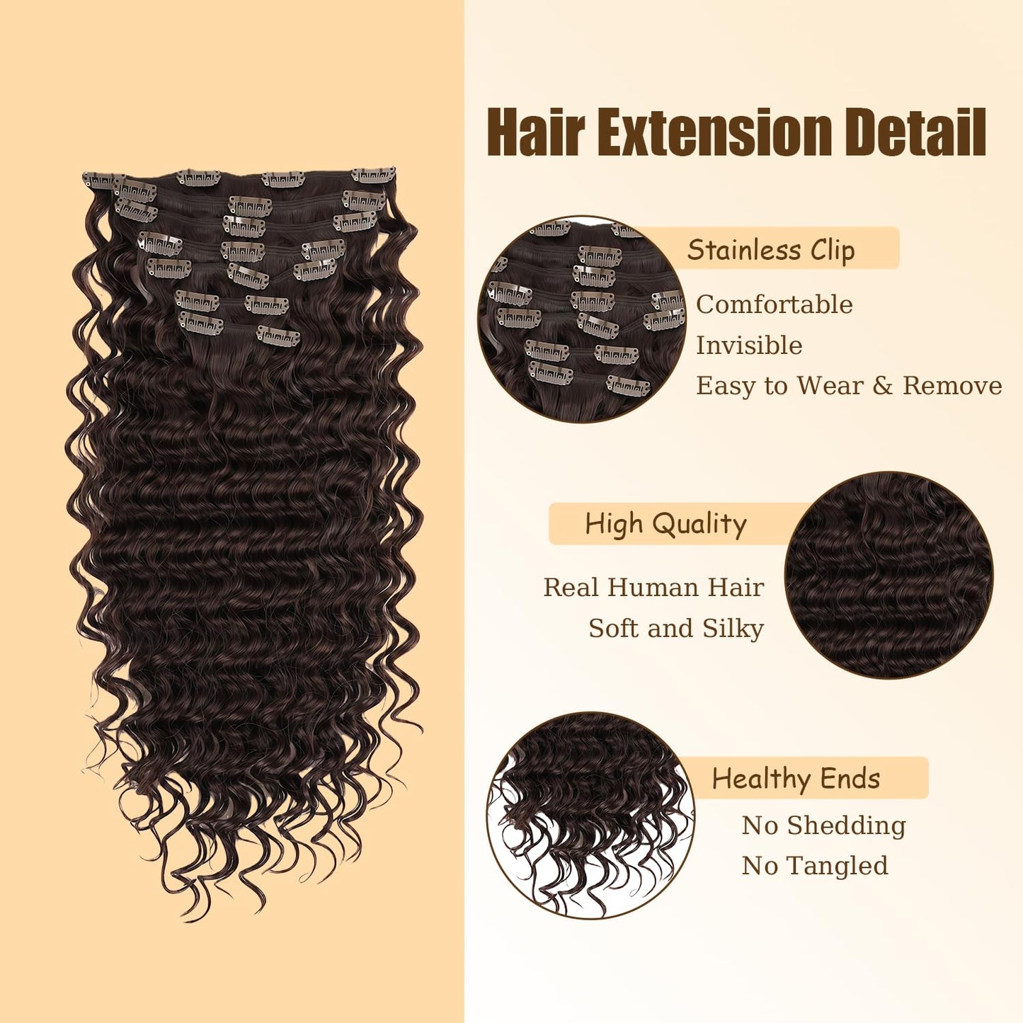#4 Brown Clip in Hair Extensions Real Human Hair, 12 Inch 120g/7Pcs,Full Shine Dark Brown Remy Human Hair,Chocolate Brown Deep Wave Clip ins Brazilian Virgin Hair Extensions
