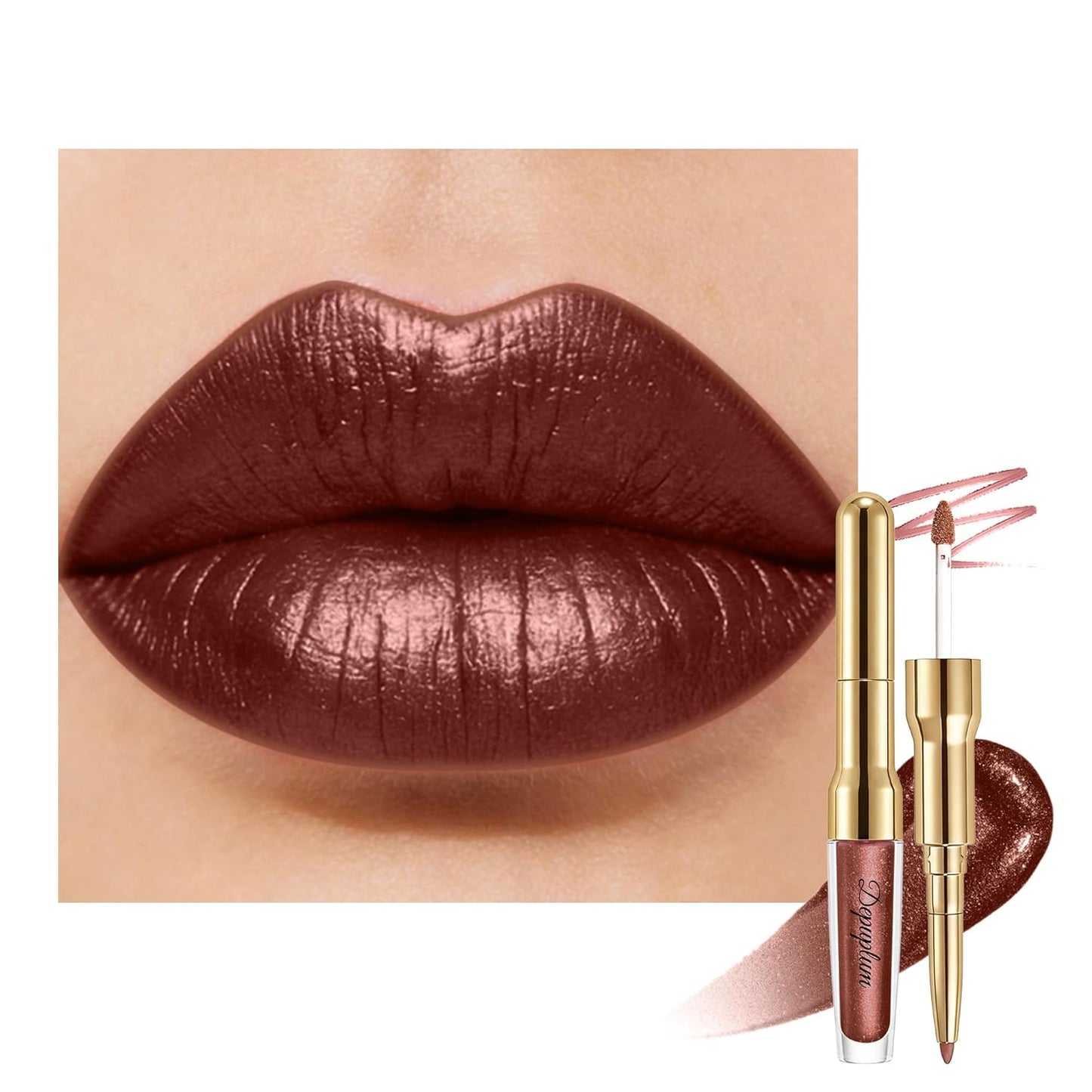 Pink Metallic Lipstick & Lip Liner Combo - Waterproof, Smudgeproof Shimmer Finish | Long Lasting Nude (GB24 Mauve Babe)