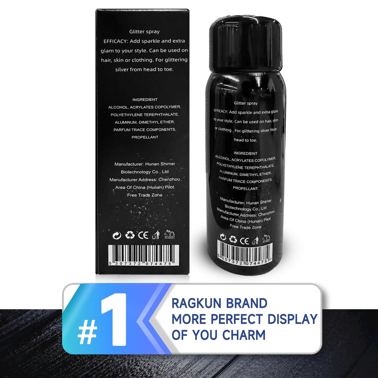 Ragkun Body Glitter, Body Glitter Spray, Glitter Spray for Hair and Body, Long-Lasting and Quick-Drying Silver Glitter Hairspray Suitable for Stage, Festival Rave and Makeup Prom (2.11 Fl Oz)