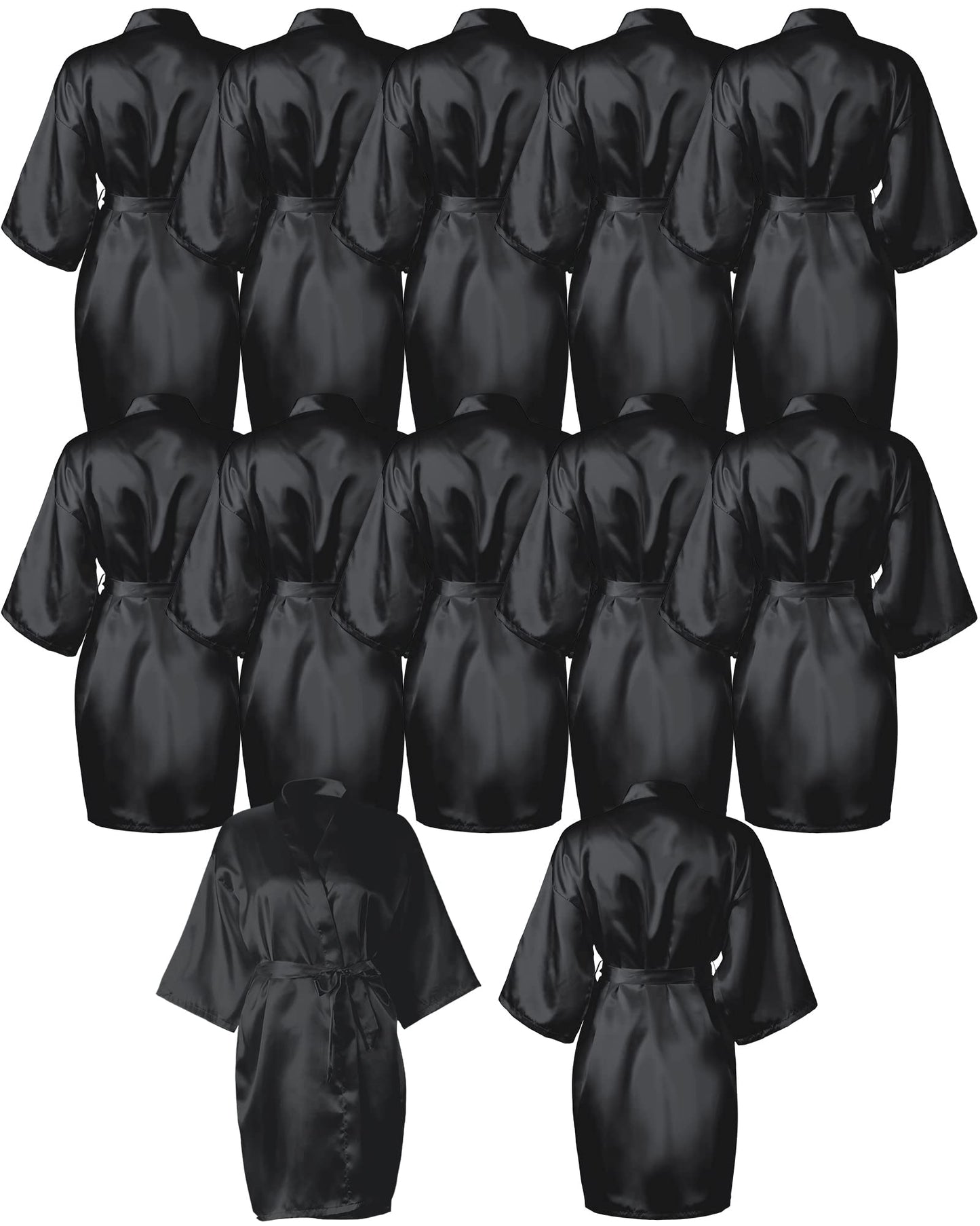Patelai 12 Pcs Bridesmaids Robes for Women Silk Satin Kimono Short Robe Bulk Bridal Party Wedding Sleepwear (One Size,Black)