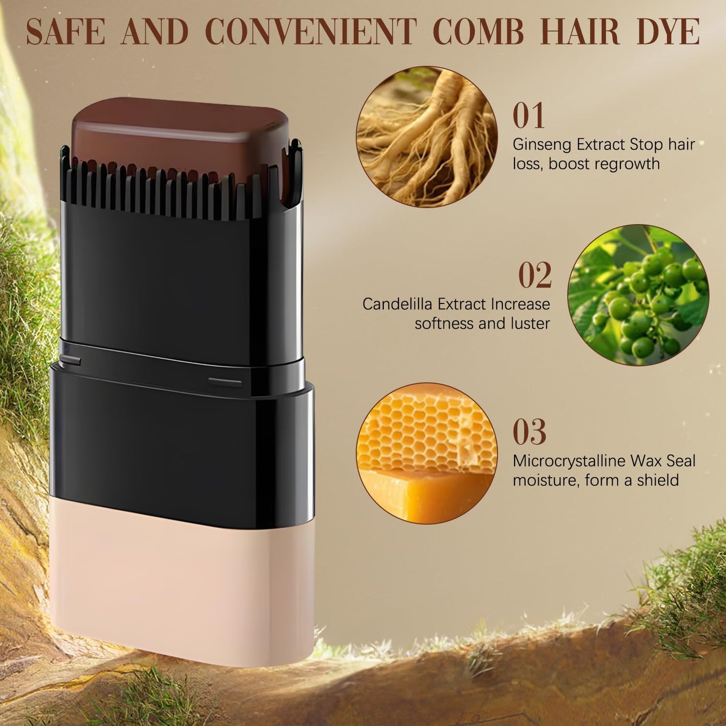 Hair Color Stick & Comb - Waterproof Gray Root Touch Up for Men & Women | Instant Convenient Hair Dye (Black)