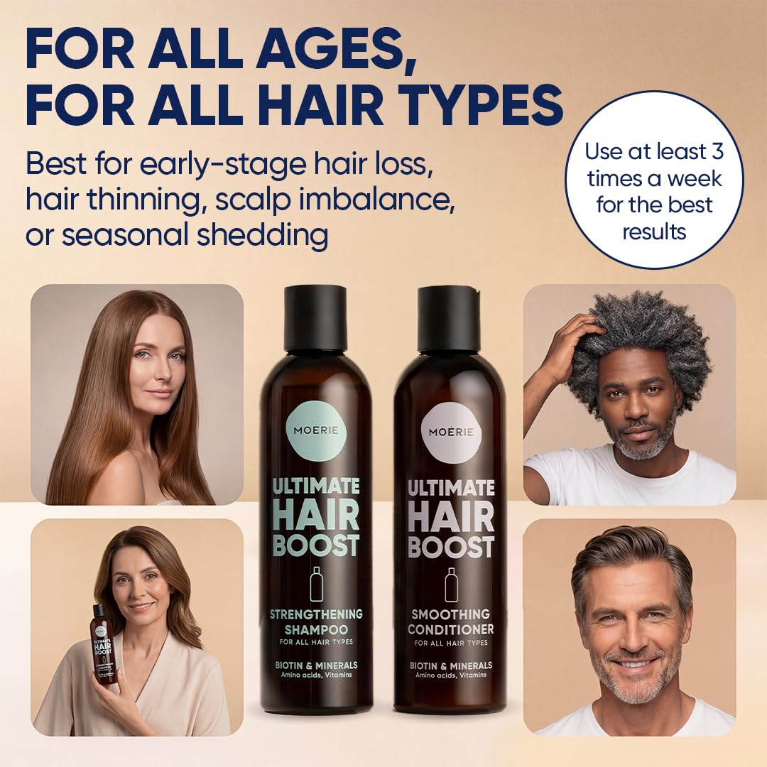 Moerie Hair Growth Shampoo and Conditioner for Women and Men, Hair Loss Solution with Biotin and Rosemary, Thickening Shampoo and Conditioner for Thinning Hair – Promotes Regrowth, Double Set