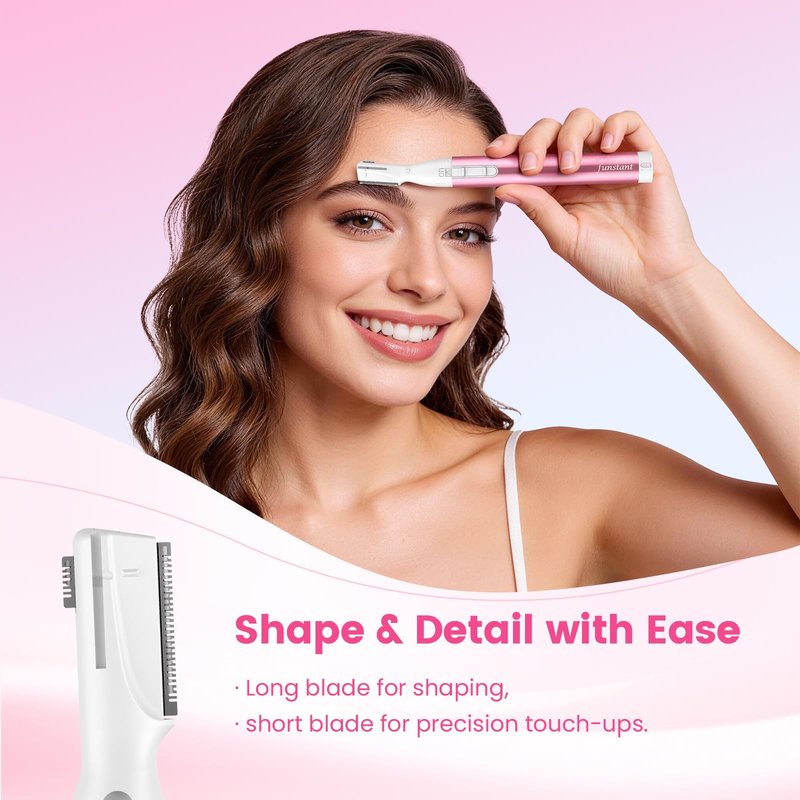 Funstant Upgraded Eyebrow Trimmer, Precision Electric Eyebrow Razor for Women Battery-Operated Facial Hair Remover with Comb No Pulling Sensation Painless for Face Chin Neck, Upper-Lip, Peach-Fuzz
