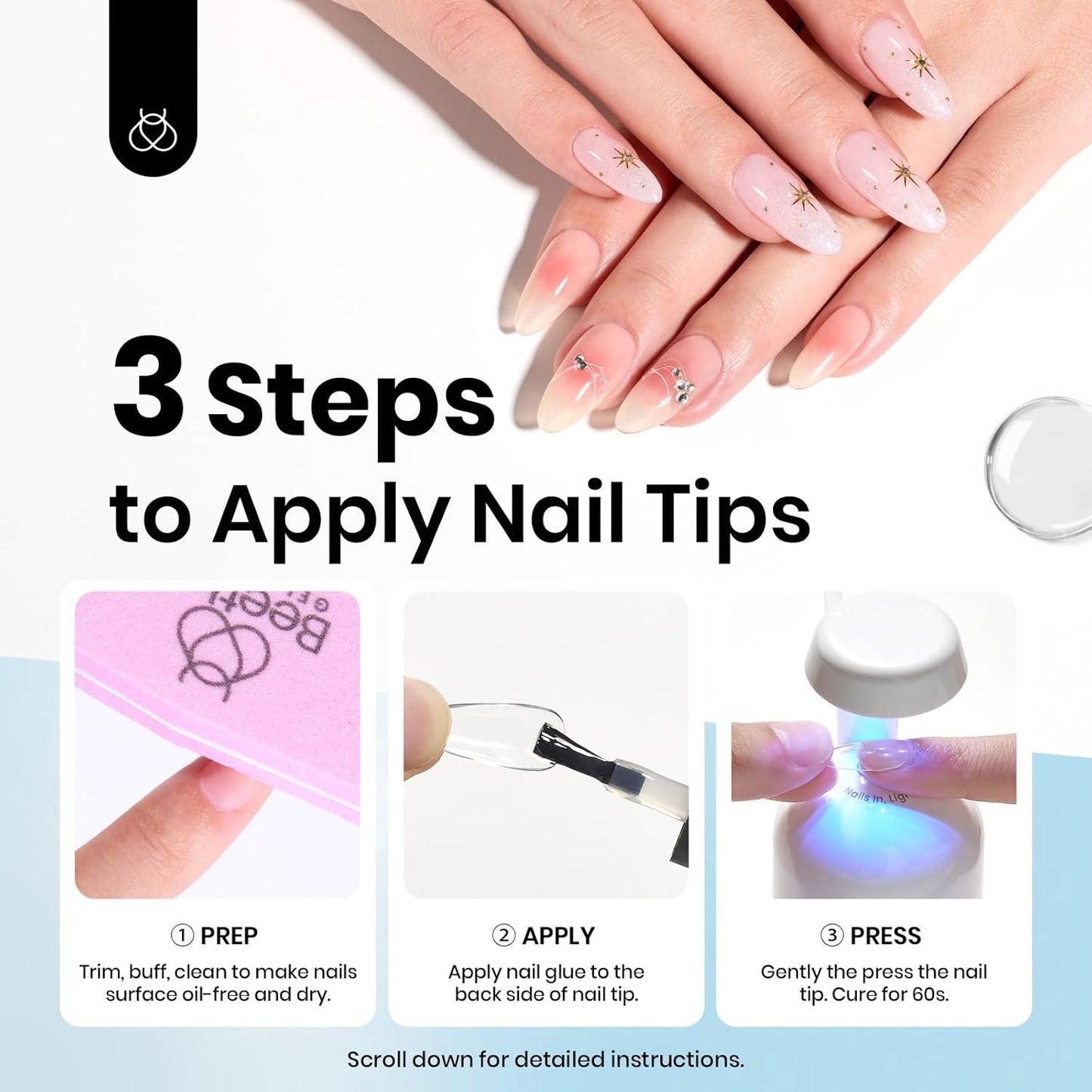 Beetles Nail Glue Gel - 15ml 9-in-1 Acrylic Nail Adhesive for Strong Hold | Clear Base Coat for Tips & Rhinestones