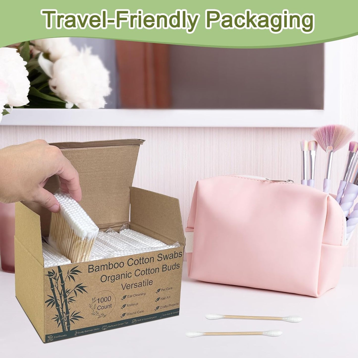 Bamboo Cotton Swabs - Biodegradable Double-Tipped Applicators for Makeup & Personal Care | 1000 Count, Gentle & Absorbent