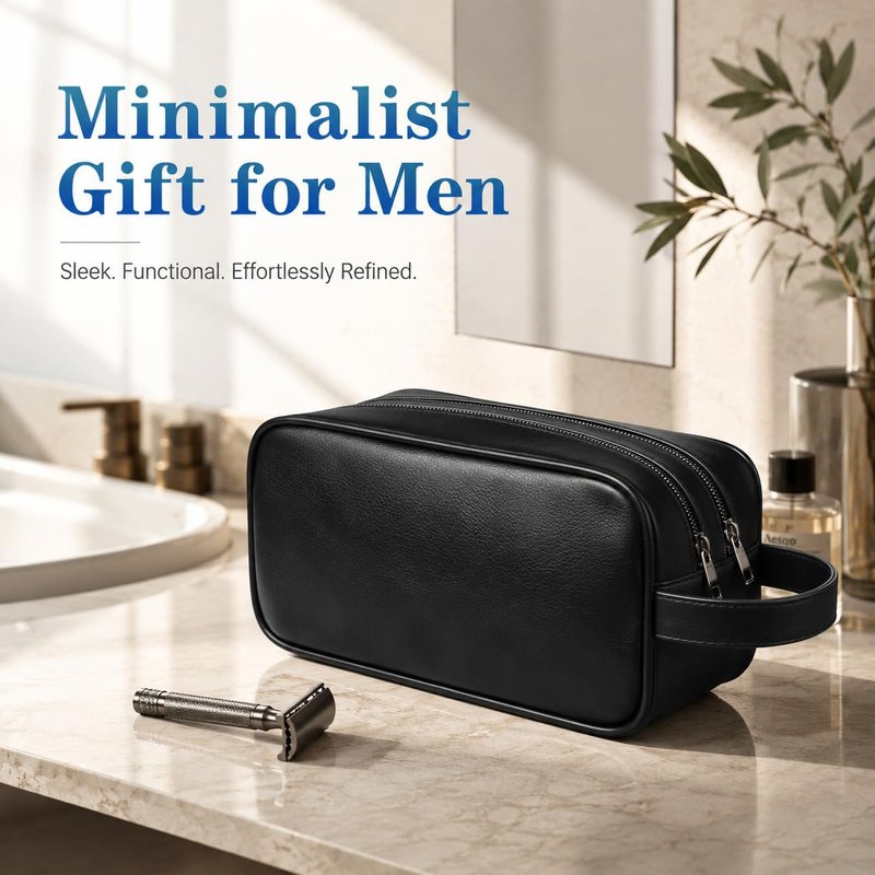 HappyDavid Soft PU Leather Zipped Travel Toiletry Bag Mens Ladies Supply Toiletry Bag Case(Black)