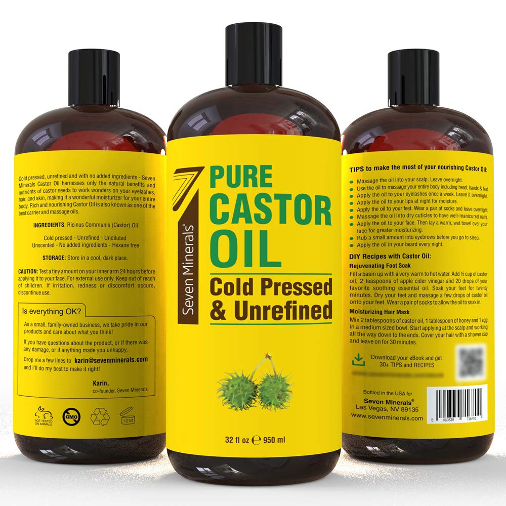 Pure Cold Pressed Castor Oil - 32 oz Unrefined & Hexane-Free | Boost Hair Growth, Thicker Eyelashes & Skin Healing