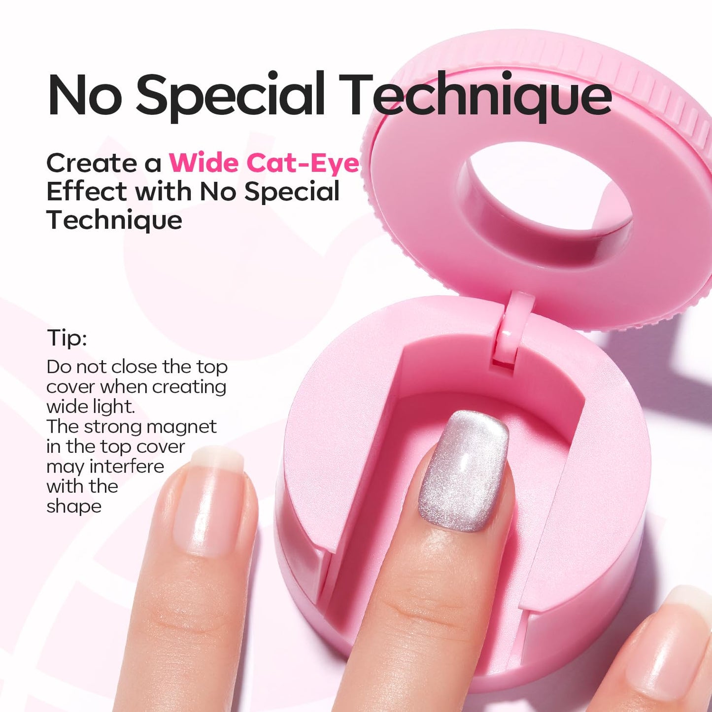 Modelones 5D Automatic Pink Nail Magnet - 3-in-1 Strong 360° Rotating Tool for DIY Cat Eye Gel Polish Designs
