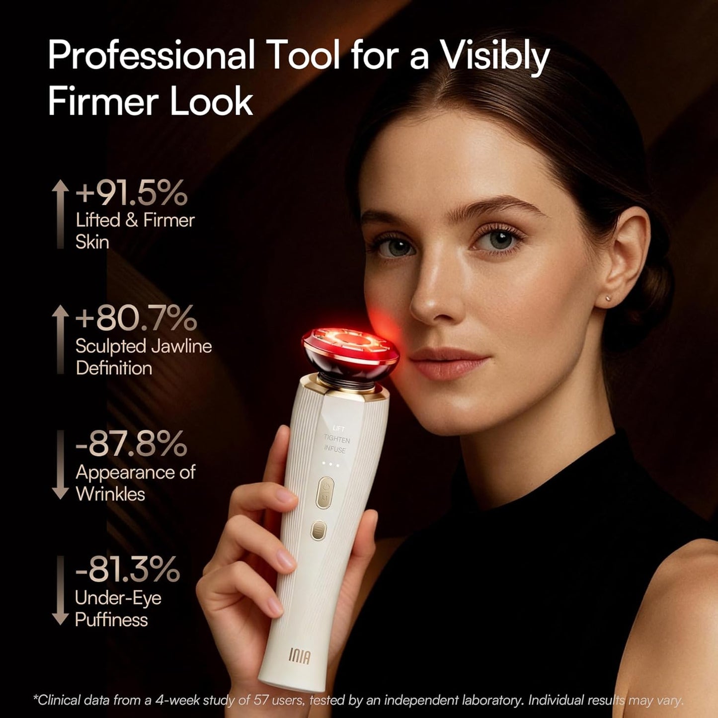 INIA 3-in-1 Red Light Therapy Device | Anti-Puffiness & Skin Firming Tool for Face & Neck (White)