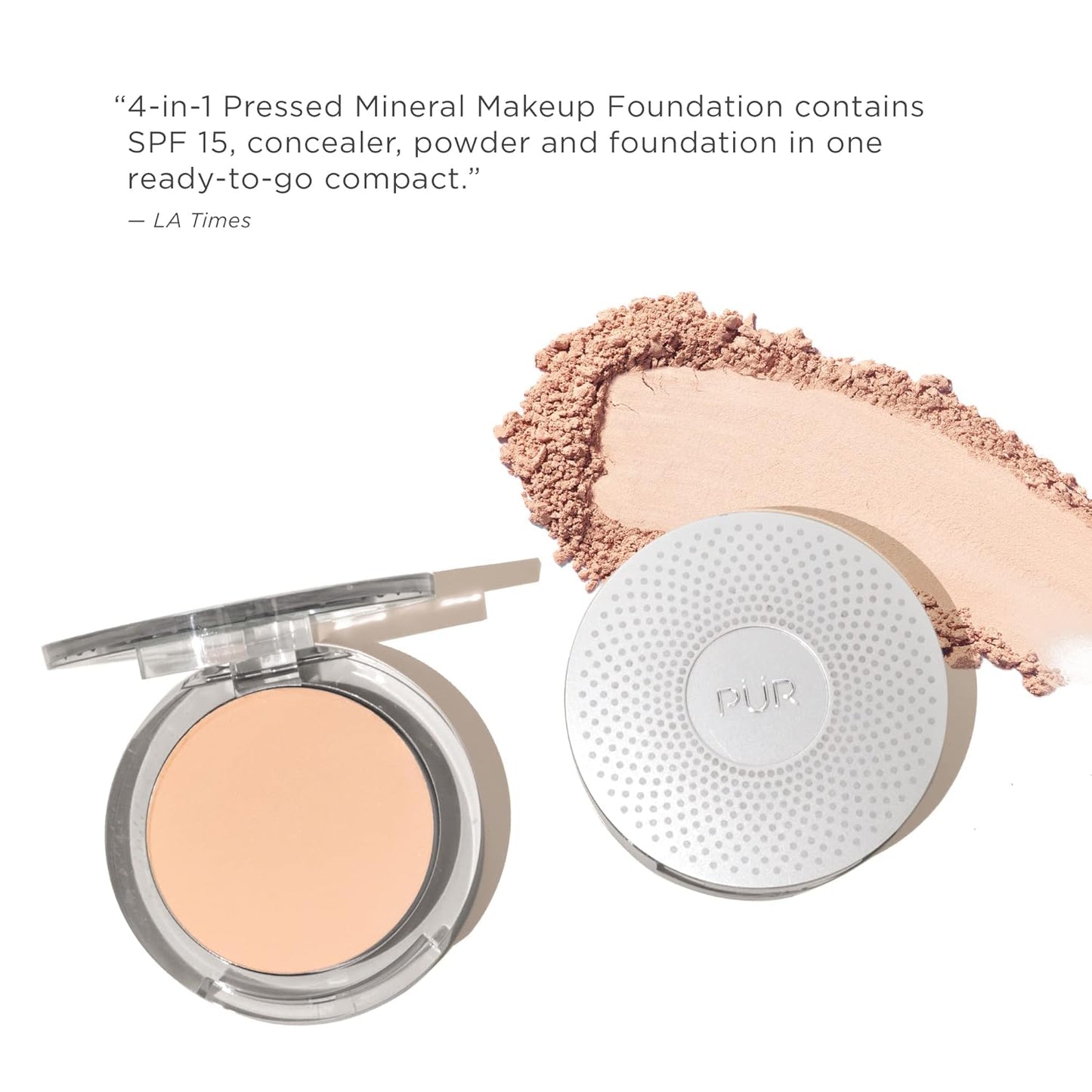 PÜR MINERALS 4-in-1 Pressed Mineral Makeup Powder Foundation with SPF 15 | Buildable Medium to Full Coverage Compact