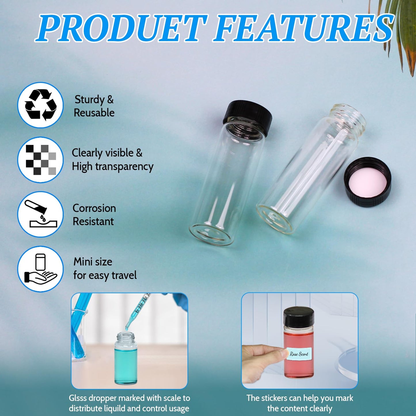 Asherxin 100 Pack 4ml Clear Glass Vials with Screw Caps Small Liquid Bottle Vials for Essential Oi