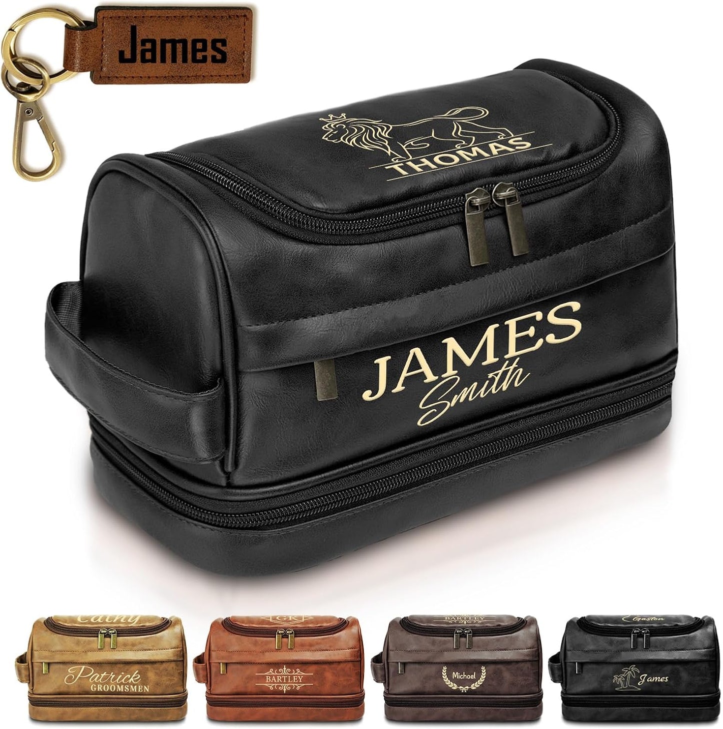 Personalized Toiletry Bag for Men - Custom Engraved Leather Travel Shaving Bag | Ideal Gift for Dad, Husband, Groomsmen