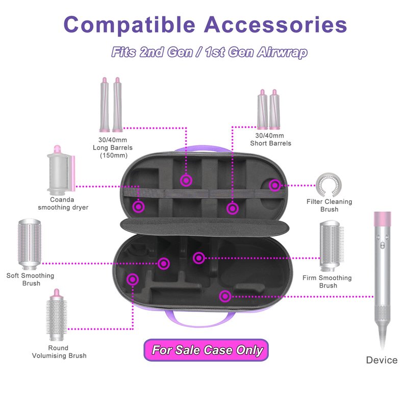 RLSOCO Hard Case for Dyson Airwrap Complete Long/Complete Styler HS08 HS05 HS01,NOT for Dyson Airwrap i.d. - Fits 4pcs Long Barrels or Short Barrels - Violet (Case Only,Hair Styler is not Included)