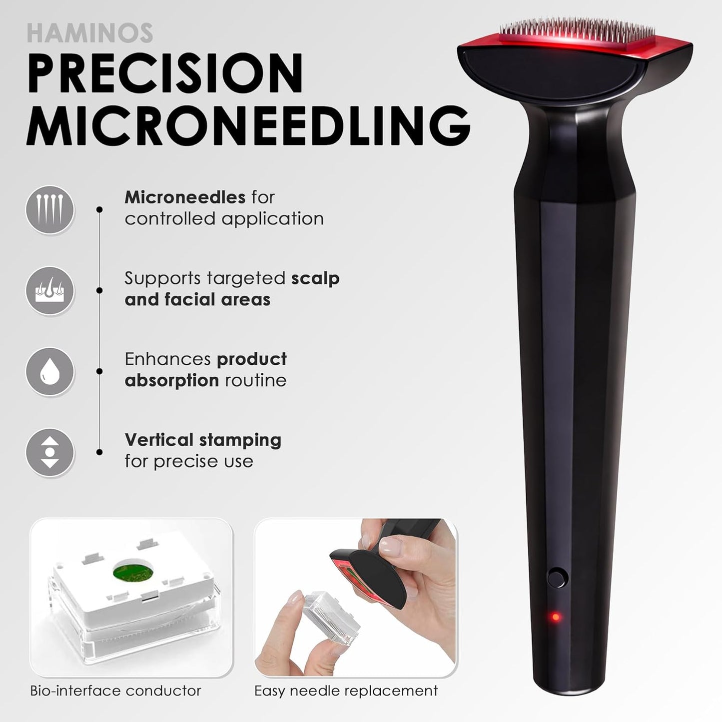 Derma Stamp 0.25 mm for Scalp & Skin | 4-in-1 Microneedling Tool with Red Light Therapy & Vibration