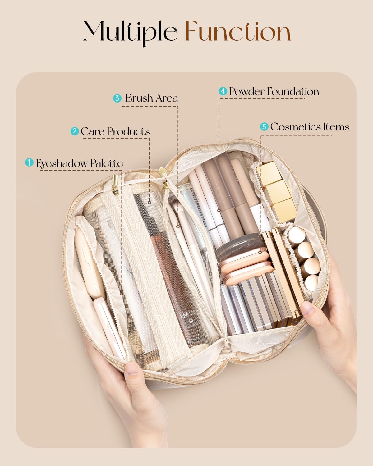 VLANDO Makeup Bag - Travel Toiletry & Cosmetic Bag for Women | PU Leather, Portable Design - Toffee
