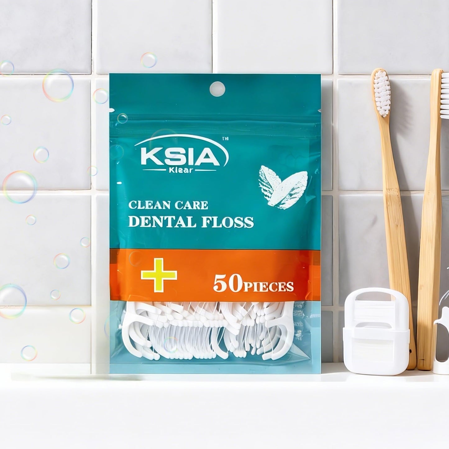 KSIA Klear Dental Floss Picks, 100 Count Tooth Picks Flossers, Dental Floss Cleaner, Dental Flossers for Family, Keep Teeth Clean, Remove Food and Plaque, with 2 Portable Sealed Pouches