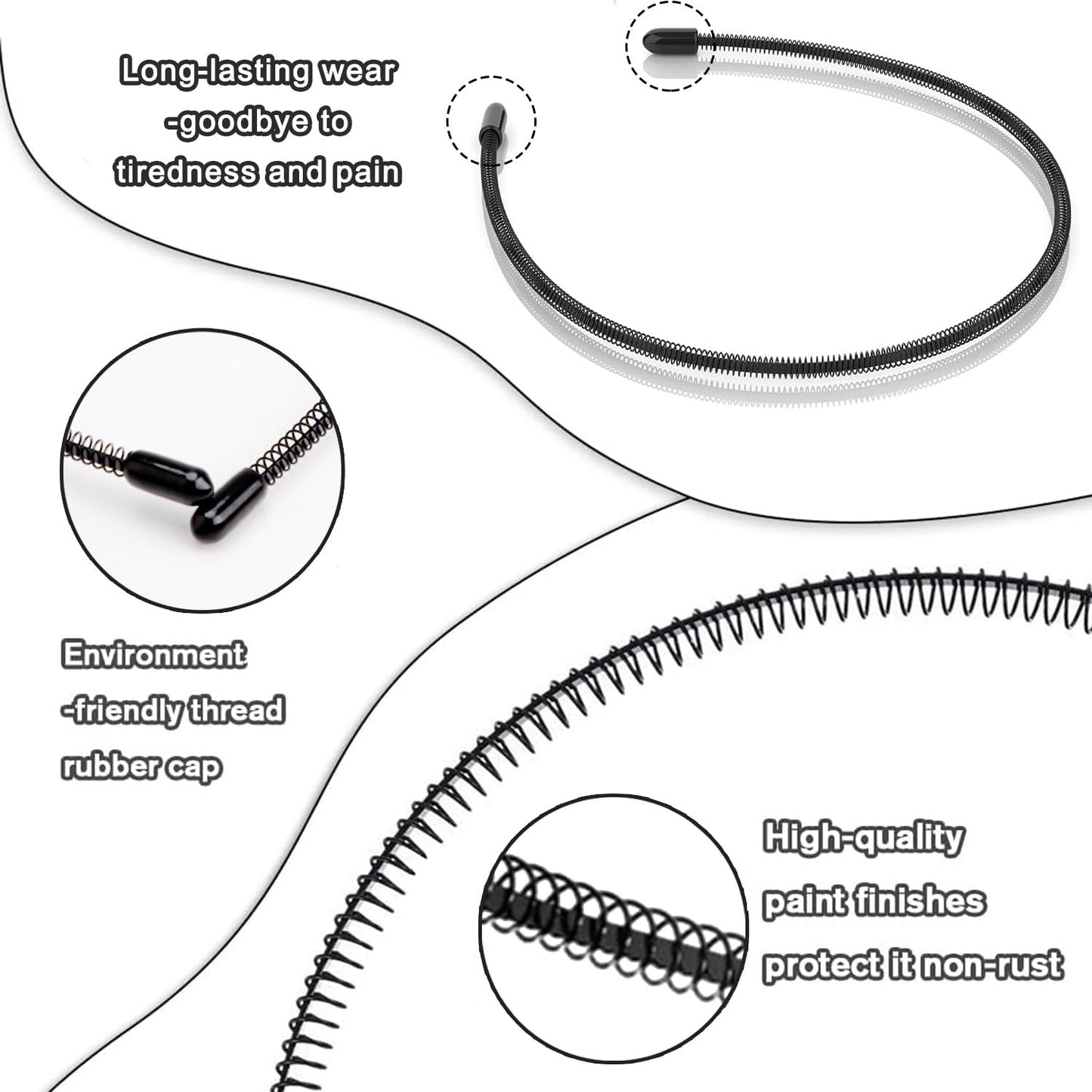 Adjustable Metal Headbands for Men & Women - Non-Slip Zigzag Design | 3 Pack Black Sports Hairbands for Running & Workouts