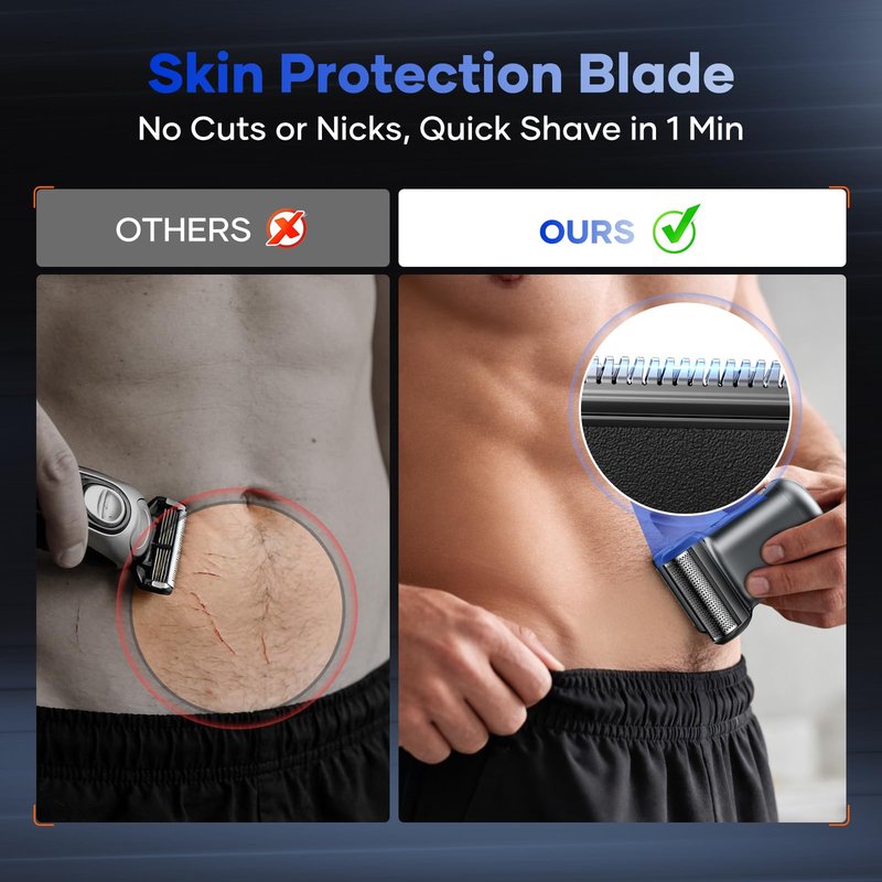 kensen Back Hair Trimmer – 2-in-1 Dual Blade (Foil + T-Blade) LED Power Display IPX6 Waterproof Type-C Fast Charging Extendable Handle for Men’s Body Grooming for Back Chest Shoulders Foot Hair