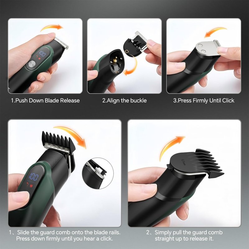SilkGlow Beard Trimmer for Men, 5-in-1 Cordless Electric Razor for Nose Body Face Mustache, Professional Hair Clippers Shavers Grooming Kit, LED Display, Travel Lock, Gifts for Men