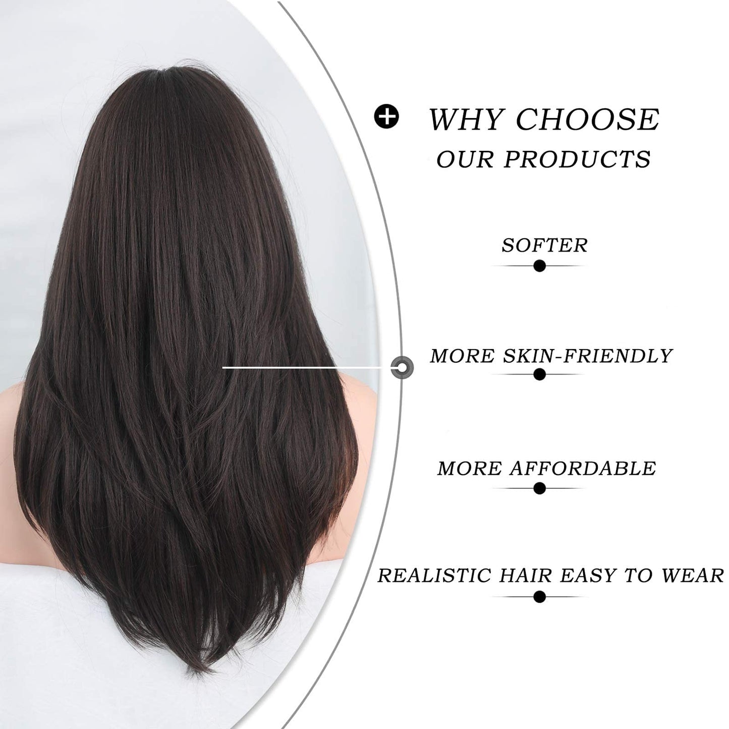 7JHH WIGS Long Straight Wig for Women Synthetic High Density Heat Resistant Hair Wig for Daily Party 24 Inches