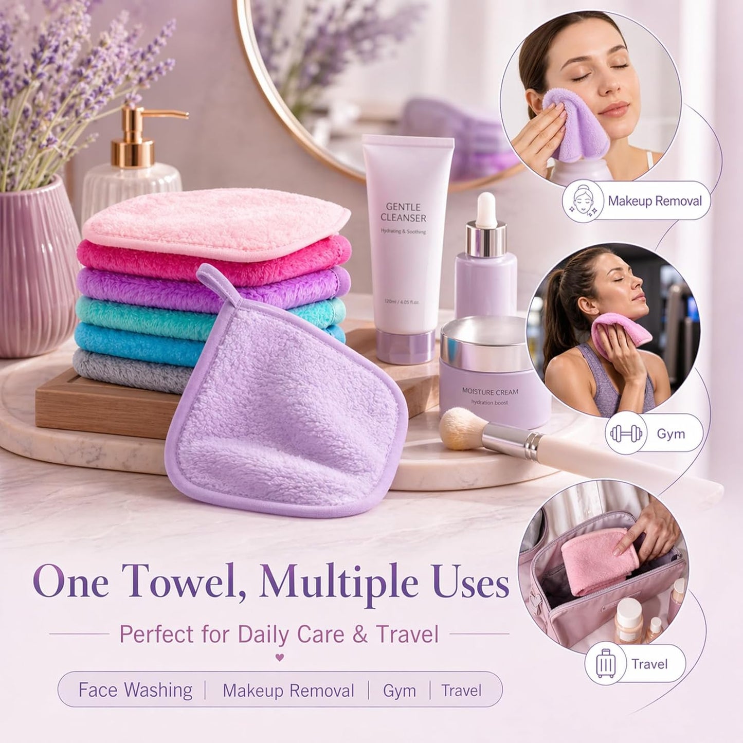 Sukh Makeup Remover Cloth | 7PCS Reusable Microfiber Pads - Soft 6x6 Inch Cleansing Towels for All Skin Types