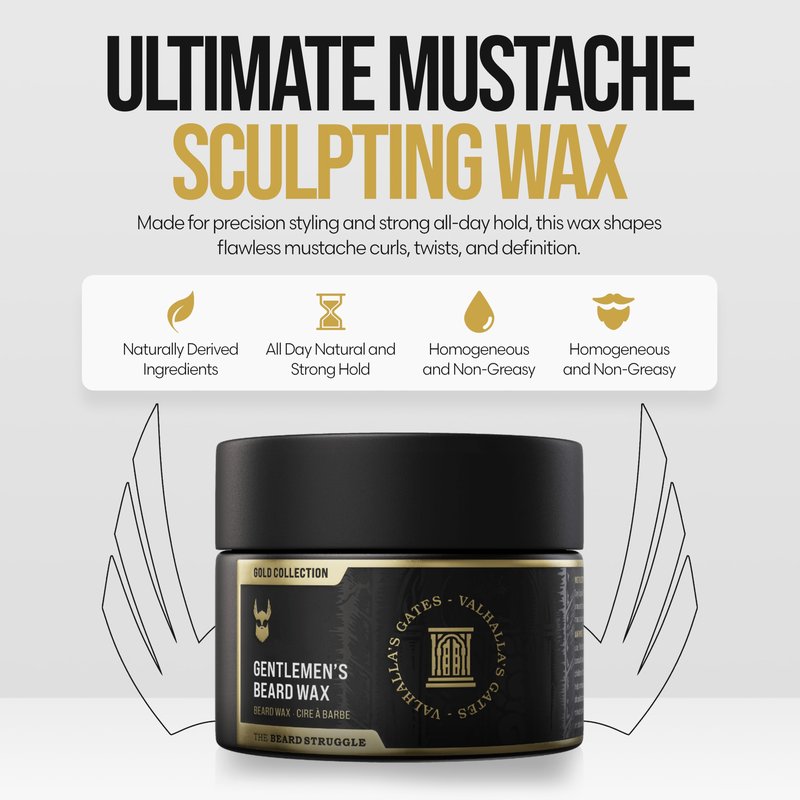 Gentlemen's Beard & Mustache Wax for Men by Beard Struggle - Viking Beard Wax Helps to Tame Style & Groom - Gold Collection - Valhalla's Gates - Moustache Wax, 50g / 1.76 US. oz.