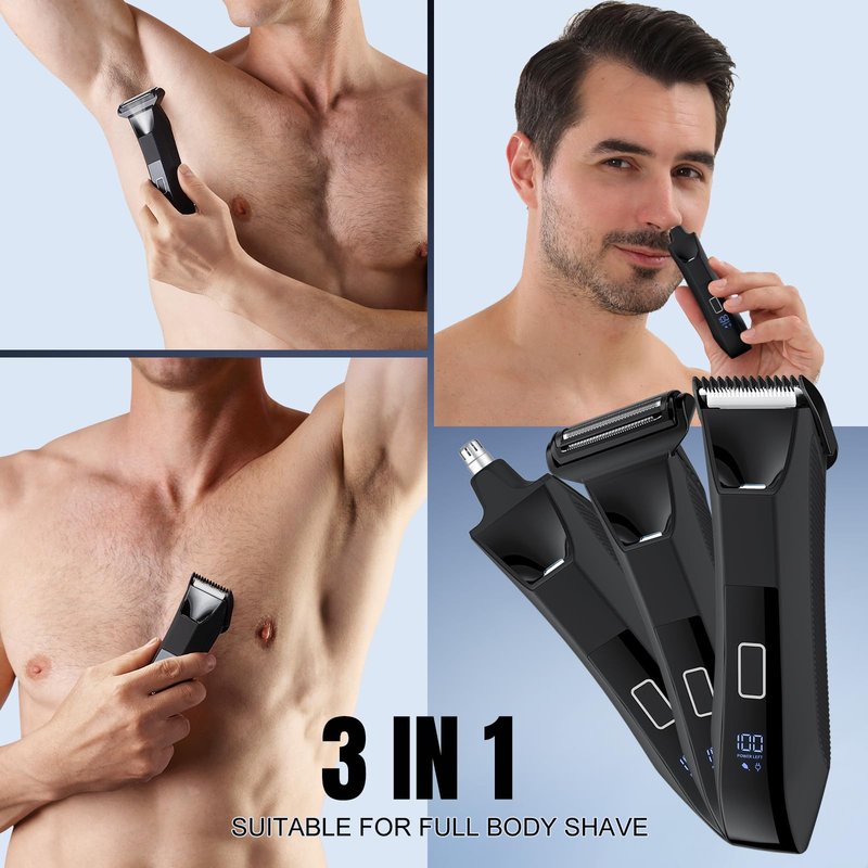 Lanumi Head Shavers for Blade Men Electric Razor 3 in 1 Manscape Groin & Body Hair Trimmer Wet Dry Grooming Kit Led Display ，Gifts for Men