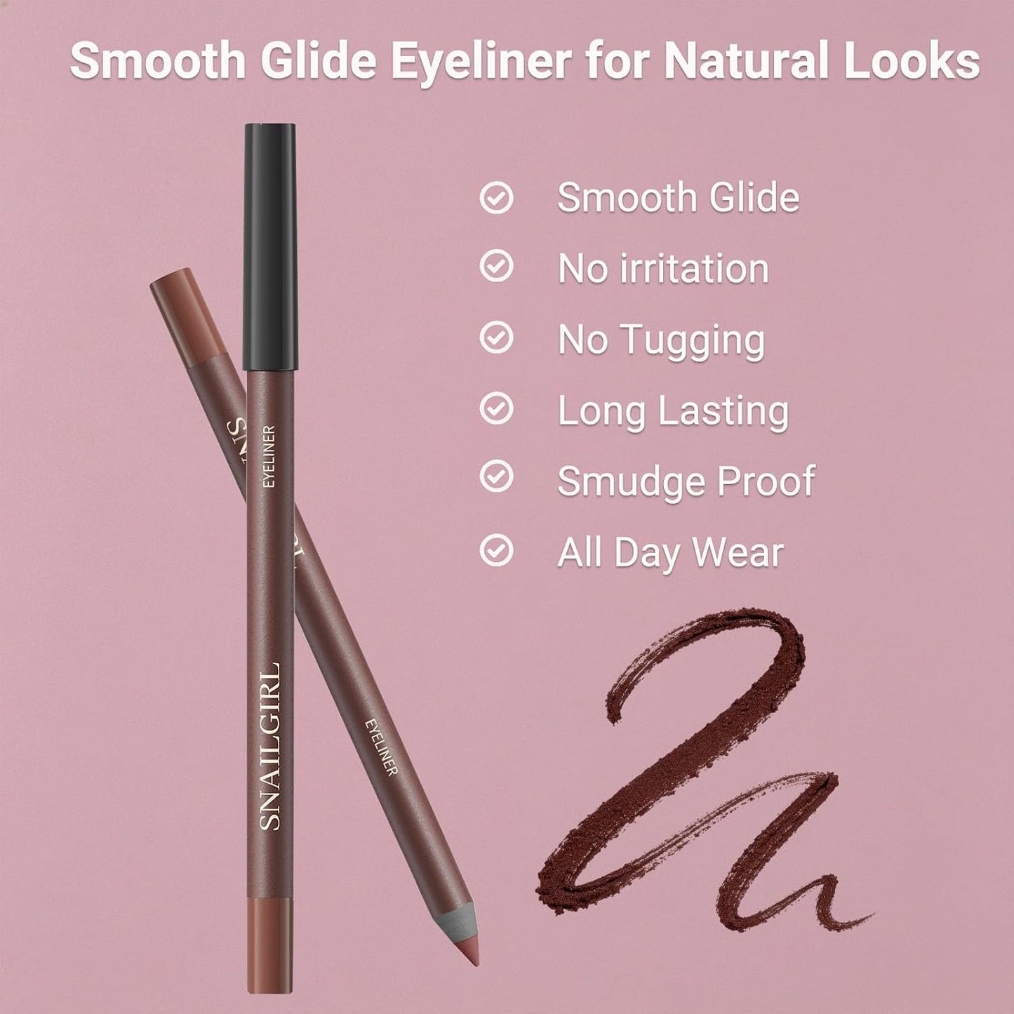Black Glide-On Eyeliner Pencil for Mature Eyes - Waterproof, Smudge-Proof, Long-Lasting | Soft & Natural Finish