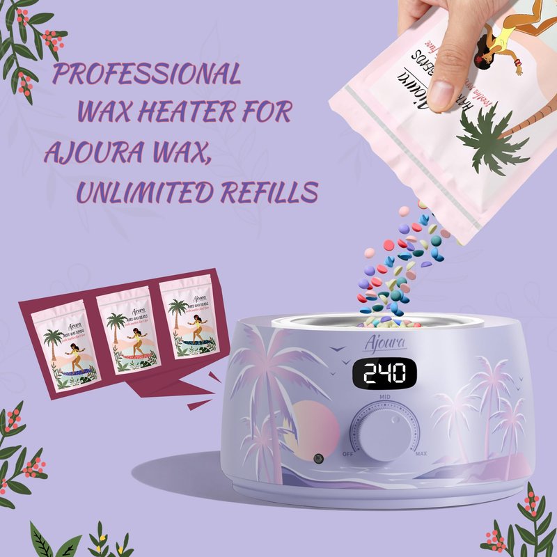 Ajoura Hard Wax Warmer for Brazilian & Bikini, Digital Hair Removal Kit with See-Through Lid, 10-Min Heat, 30 Wax Sticks, Beginner Friendly for Full Body & Face (Purple)