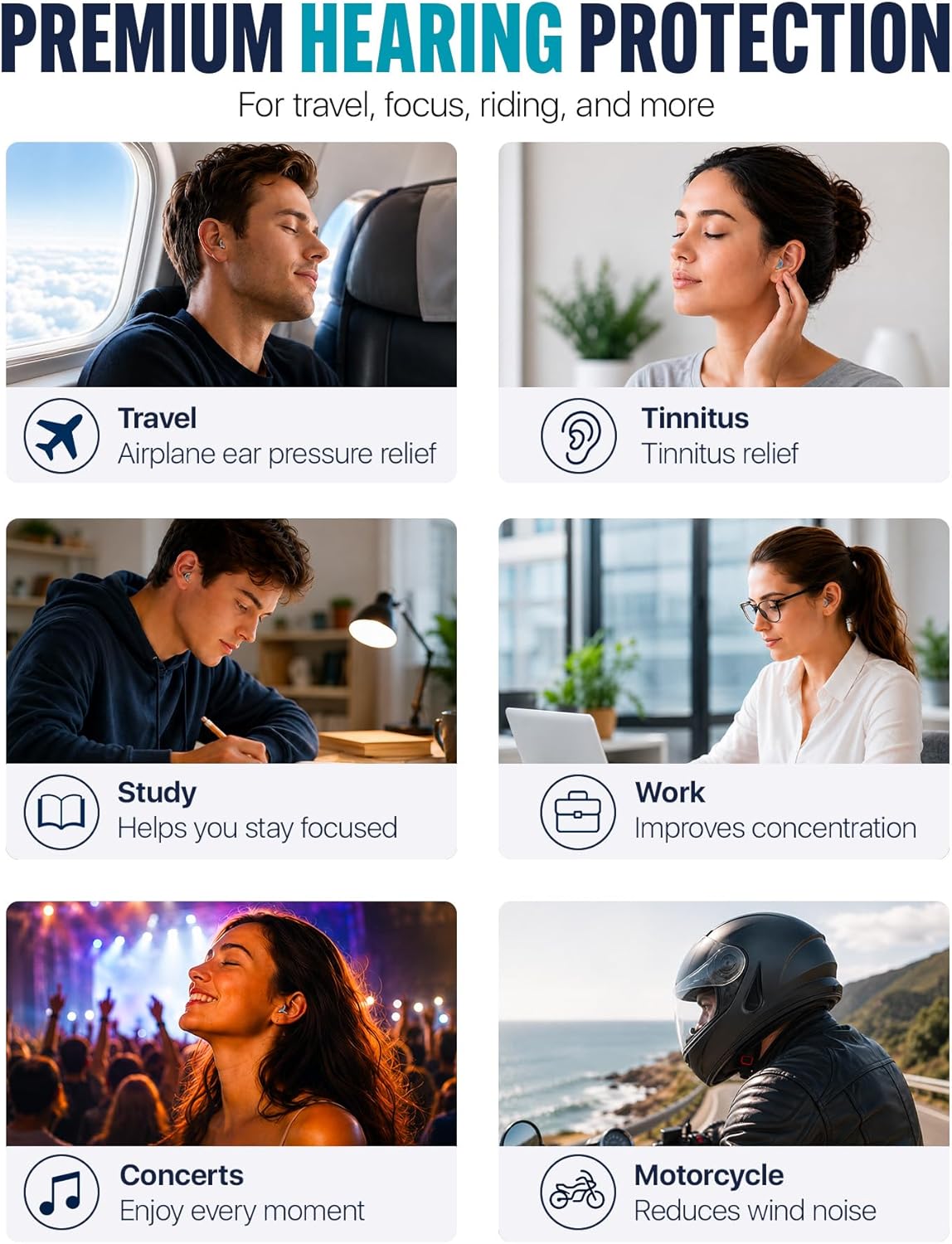 Airplane Ear Plugs - Pressure Relief Earplugs for Travel | Reusable Soft Earbuds, 25dB Noise Reduction, 2 Pairs