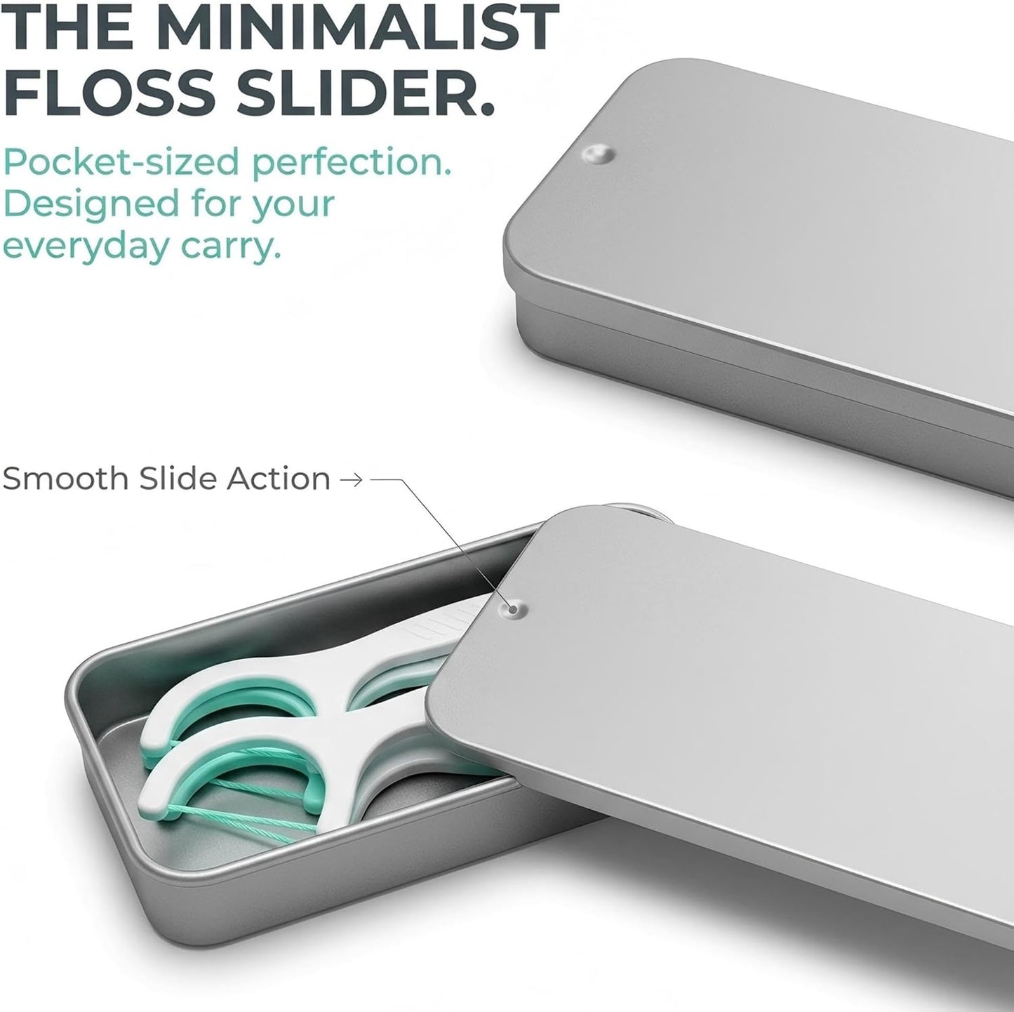 Mini Dental Floss Dispenser - Portable Refillable Travel Case for Adults | 2-Pack Silver