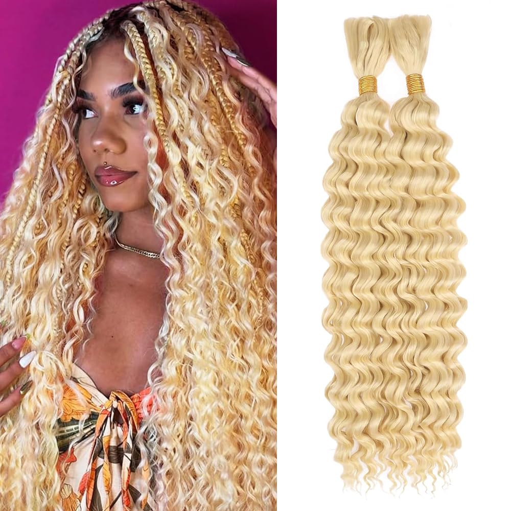 613 Blonde Human Braiding Hair 18 18 Inch 100g/pack Brazilian Virgin Hair Blonde Deep Wave Bulk Bohemian Color 613 Braids