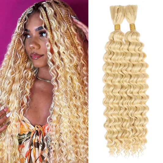 613 Blonde Human Braiding Hair 18 18 Inch 100g/pack Brazilian Virgin Hair Blonde Deep Wave Bulk Bohemian Color 613 Braids