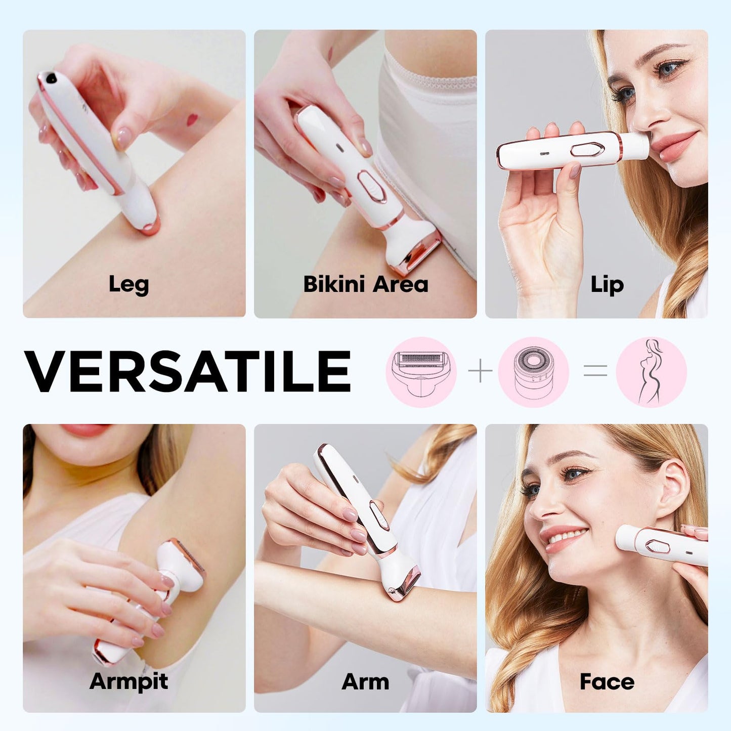 Electric Razor - Shaver - Trimmer for Women: 2 in 1 Painless Body Razors and Facial Hair Remover - Rechargeable Hair Removal Kit for Face Body Leg Bikini Underarm Arm