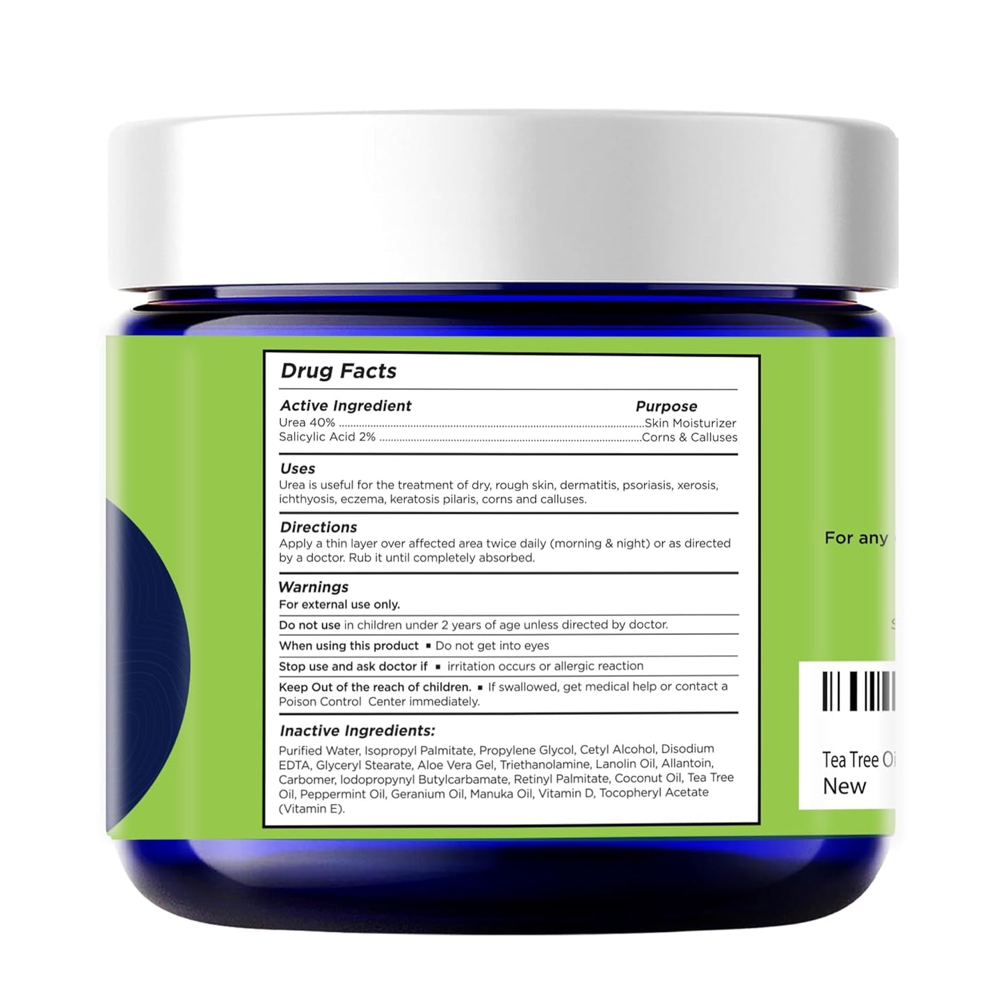 Tea Tree Oil Foot Cream - Moisturizing Treatment for Dry Cracked Feet | Heel & Callus Removal, 2 oz