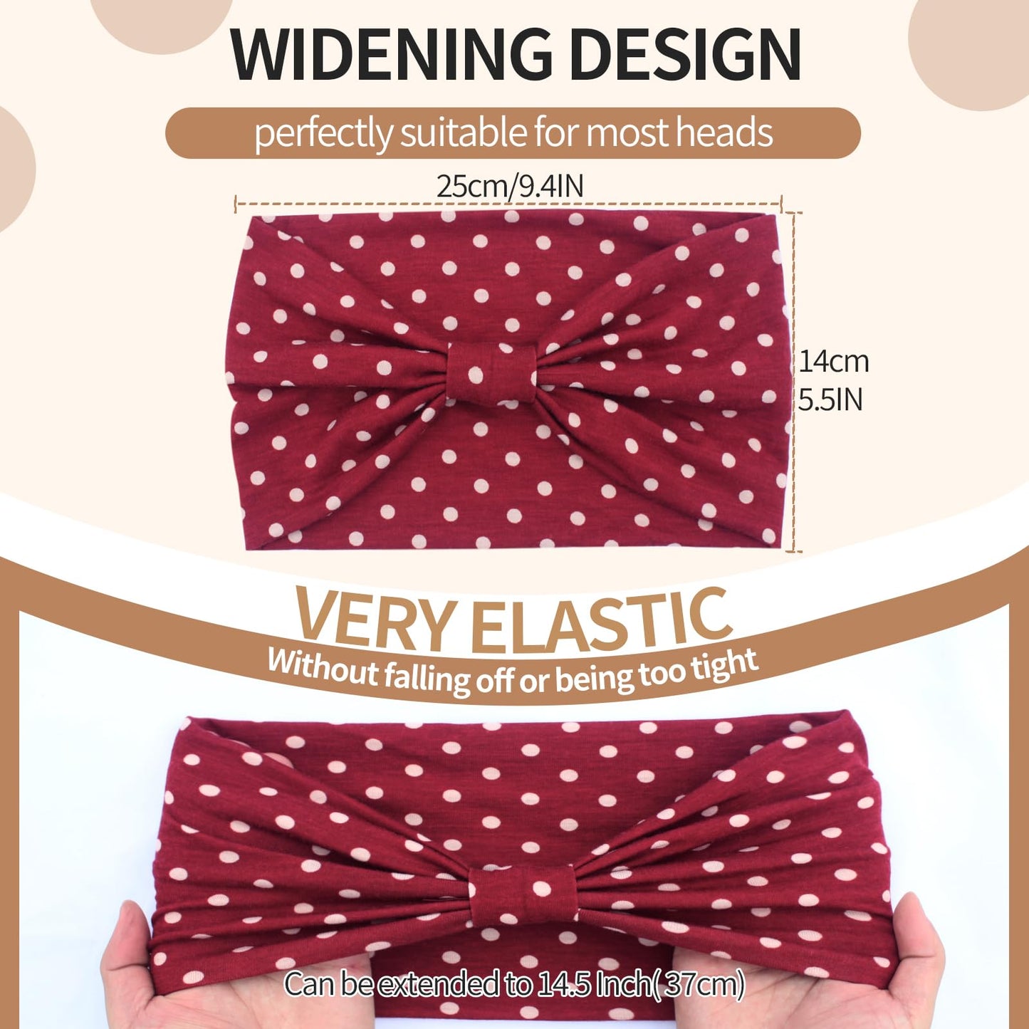 KU Wide Headbands for Women Non Slip 6 Pack Soft Elastic Hair Bands Sports Yoga Running Gym Workout Knotted Head Wraps, Cotton Cloth African Turbans Solid Color-With 6 Pcs Hair Ties