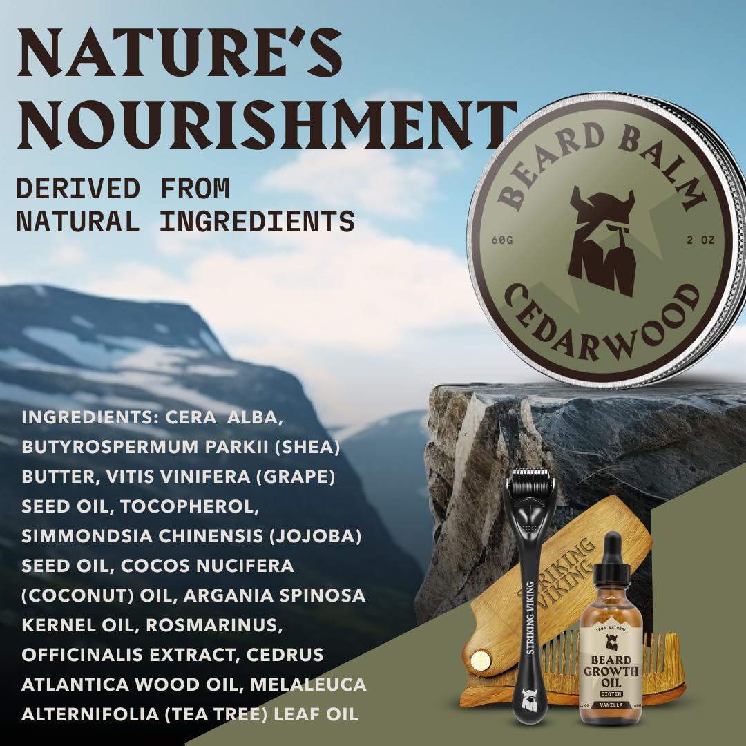 Striking Viking Cedar Beard Balm - 2 Fl Oz Pack of 1, Cedar - Softens & Moisturizes with Beard Butter & Shea - Tames Flyaways with Styling Balm & Cedarwood